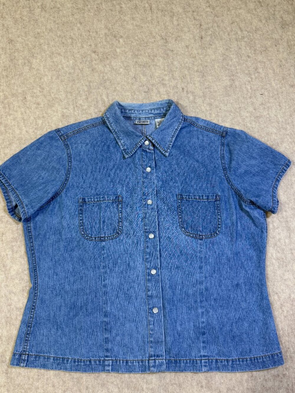 Vintage Lee Women's Denim Pearl Snap Shirt L Short Sleeve Western